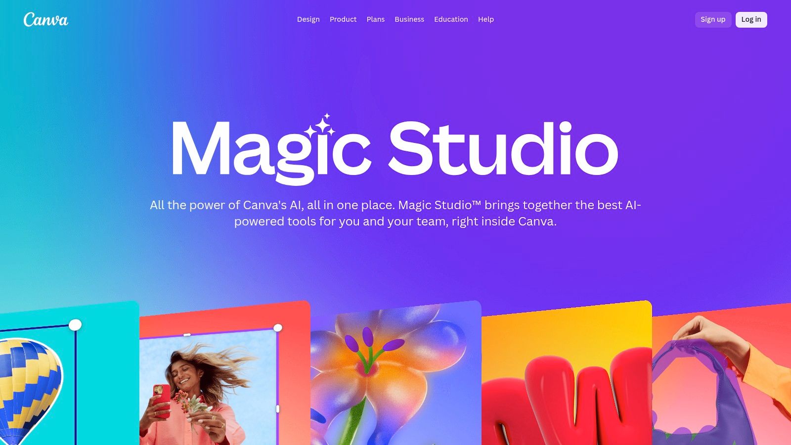 Canva Magic Studio interface showing AI-powered design tools.