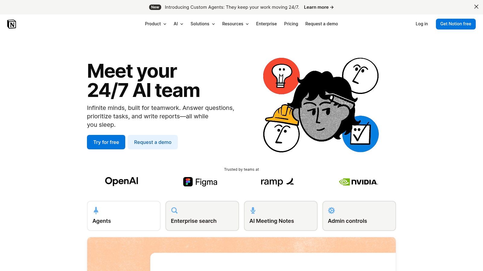 Notion AI functions shown inside a team workspace.