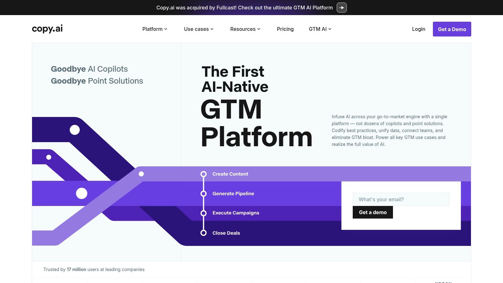 Copy.ai platform interface for AI automation